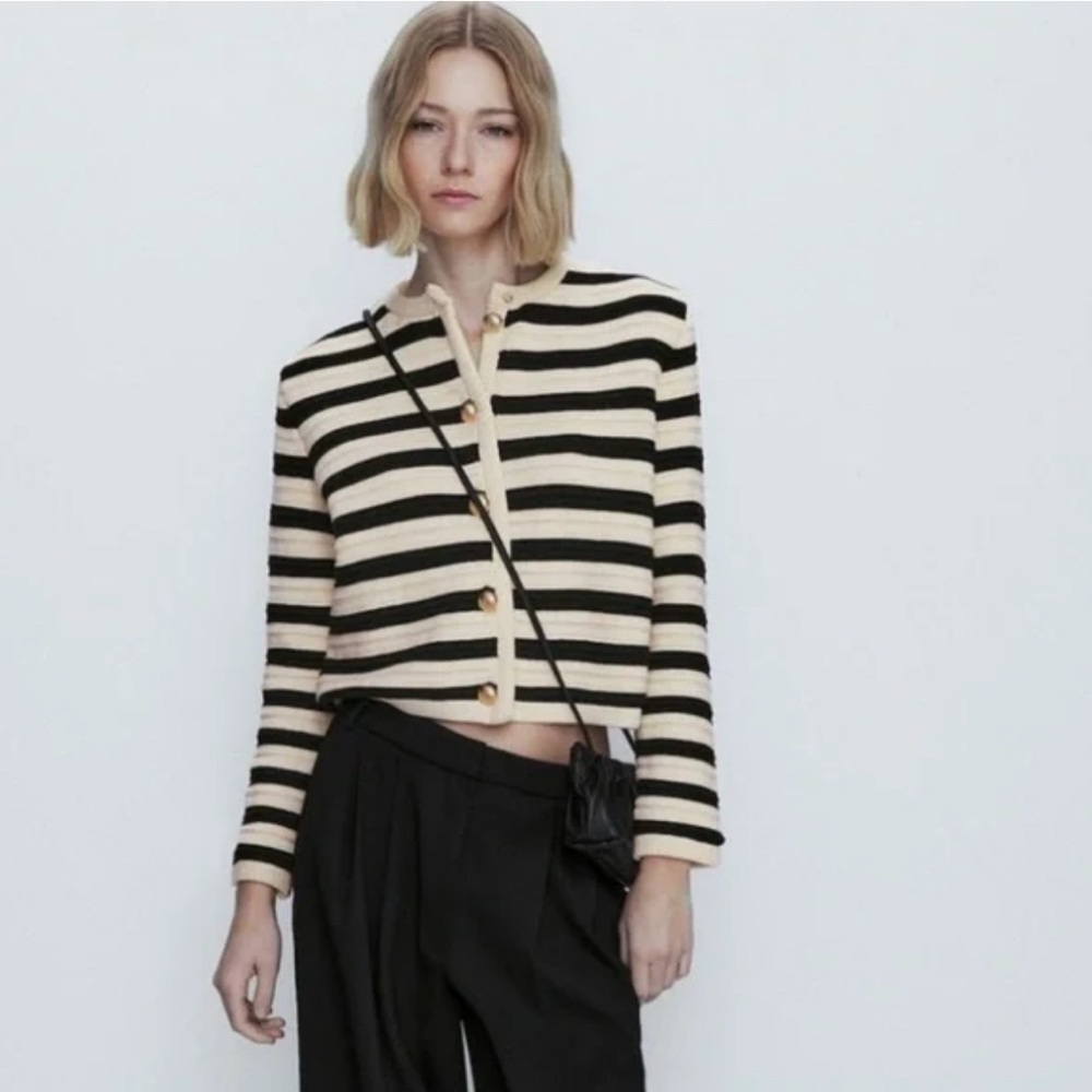 (NWT) Massimo Dutti | Cream and Black Knit Cardigan